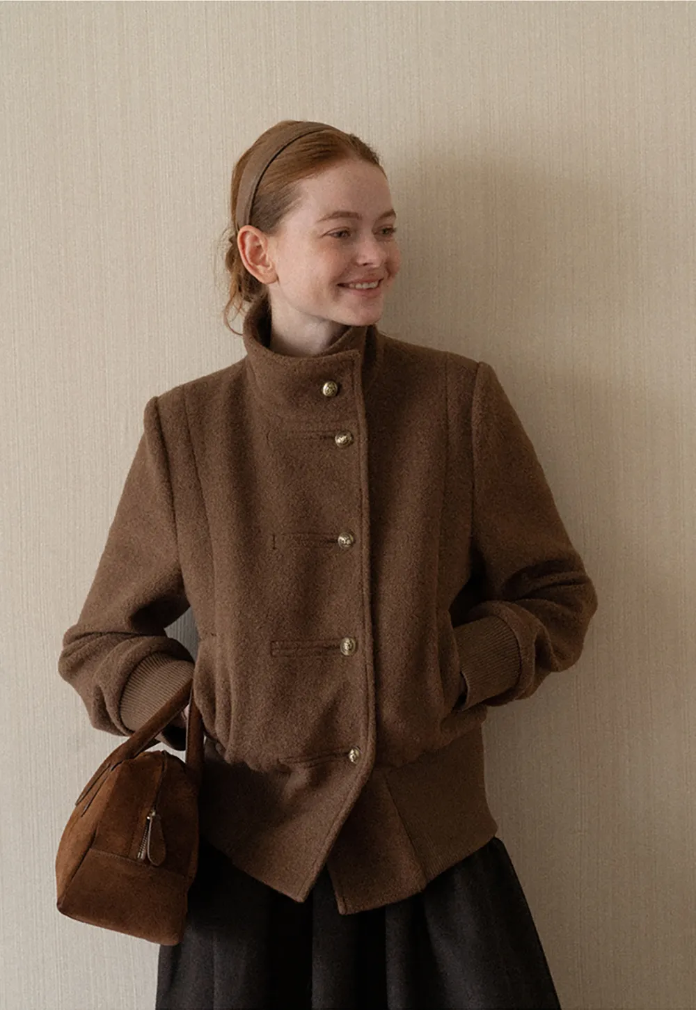 High Collar Button Front Cropped Short Jacket