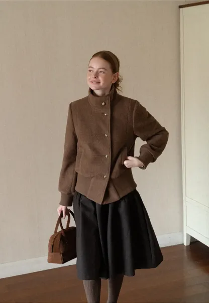 High Collar Button Front Cropped Short Jacket