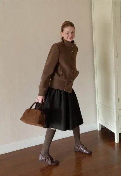 High Collar Button Front Cropped Short Jacket