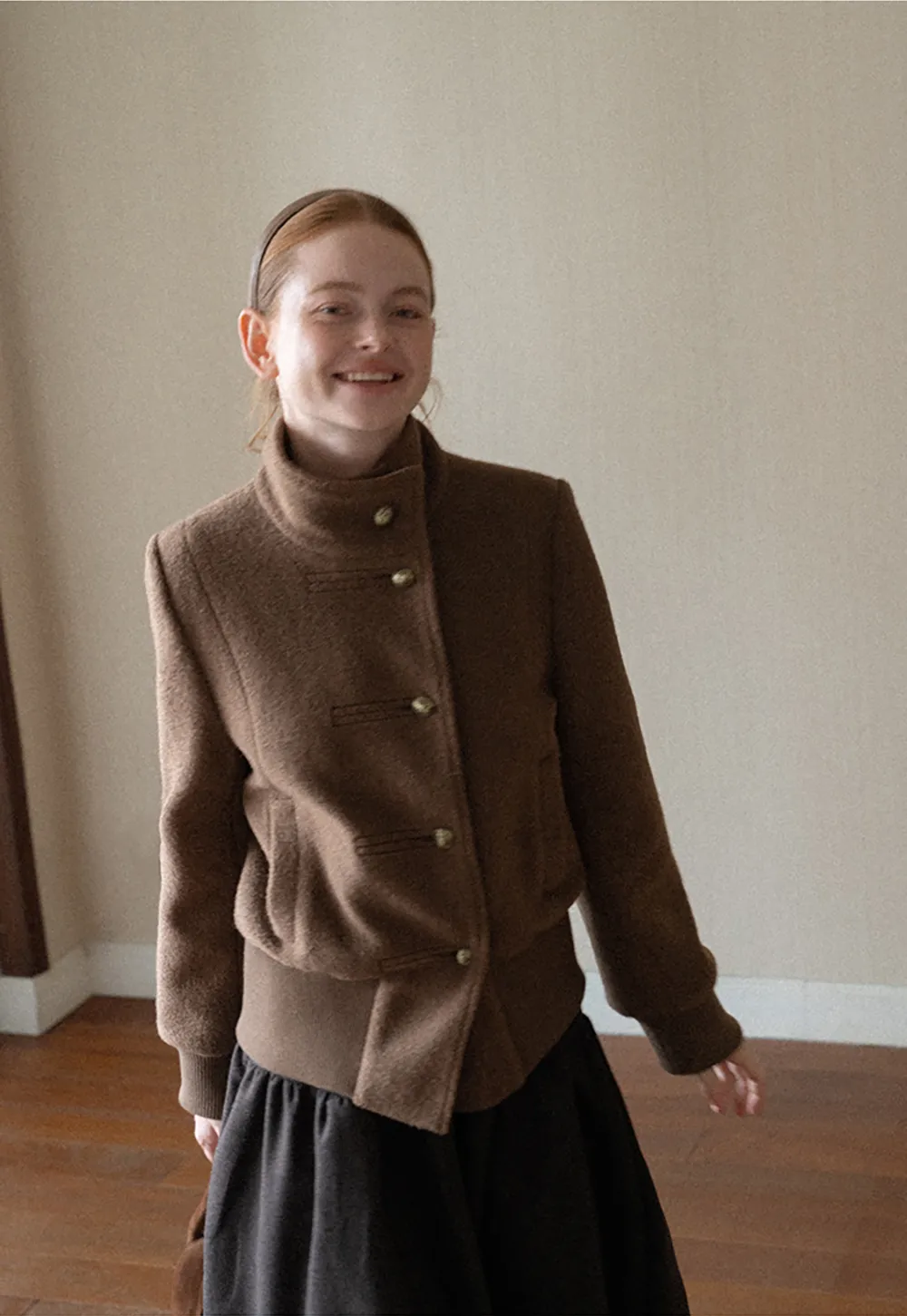 High Collar Button Front Cropped Short Jacket