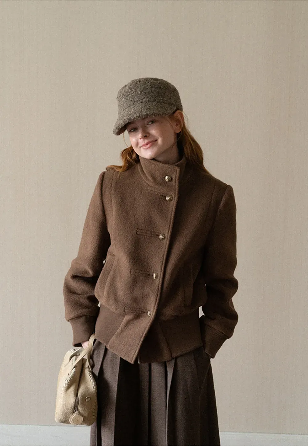 High Collar Button Front Cropped Short Jacket