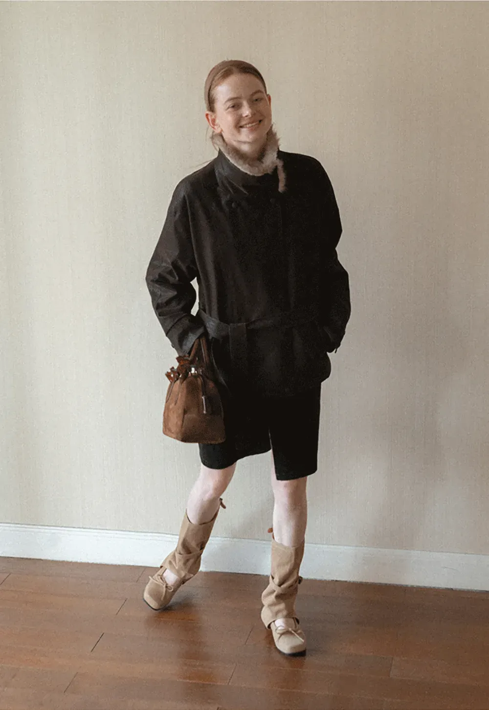 Faux Fur Collar Belted Short Jacket