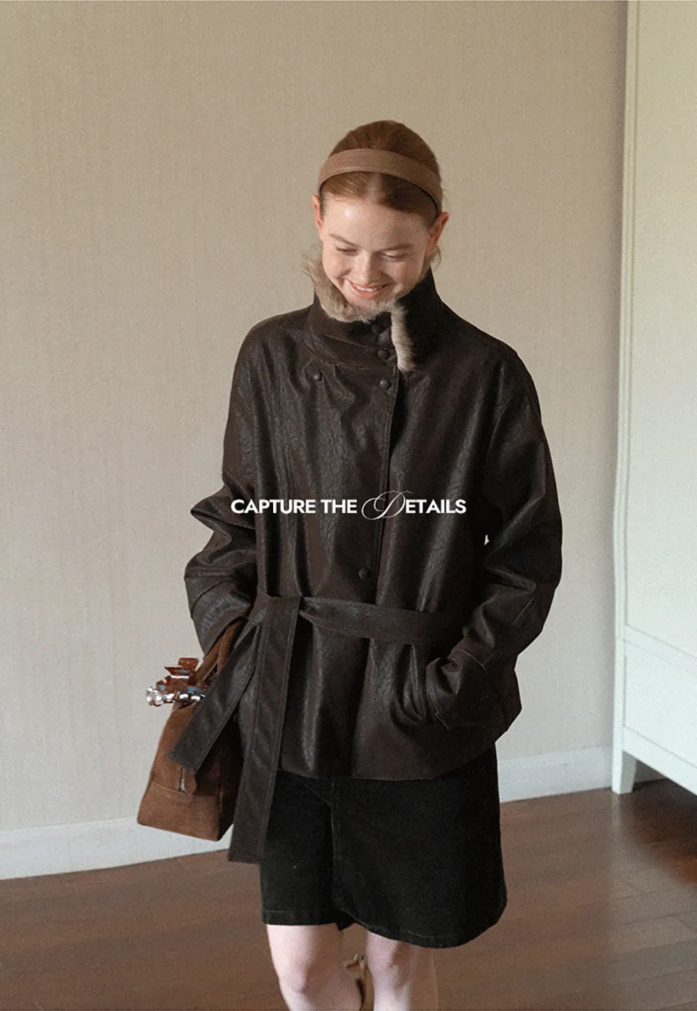 Faux Fur Collar Belted Short Jacket