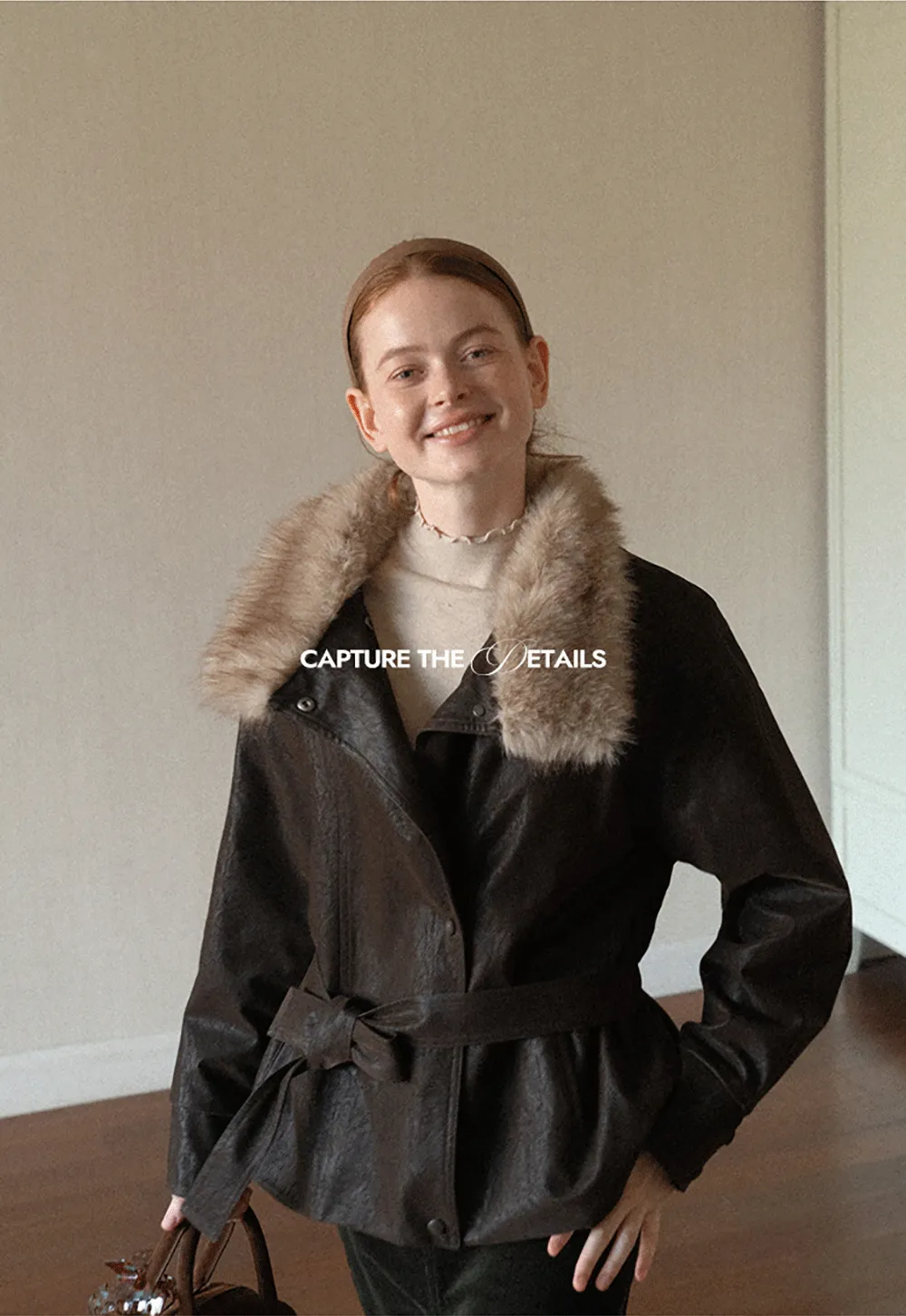 Faux Fur Collar Belted Short Jacket