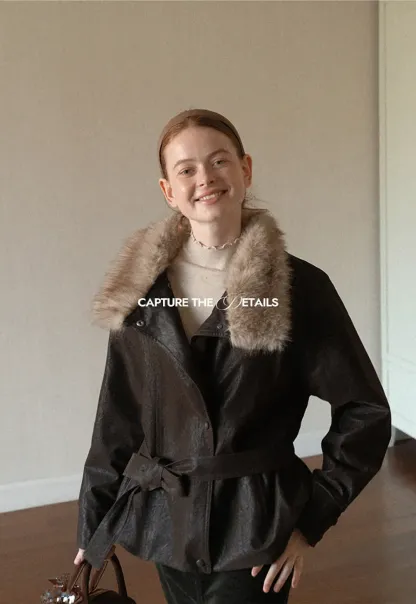Faux Fur Collar Belted Short Jacket