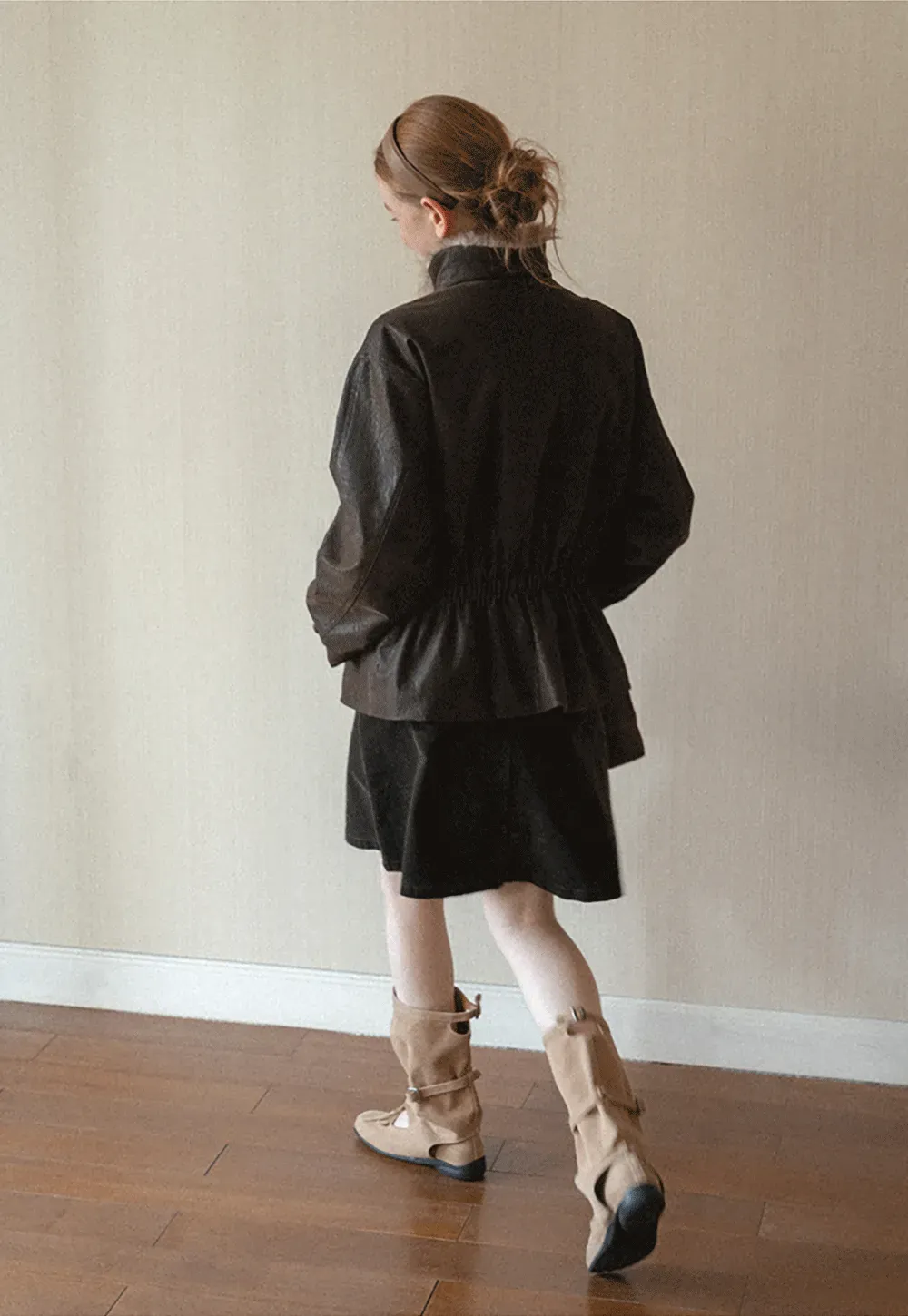 Faux Fur Collar Belted Short Jacket