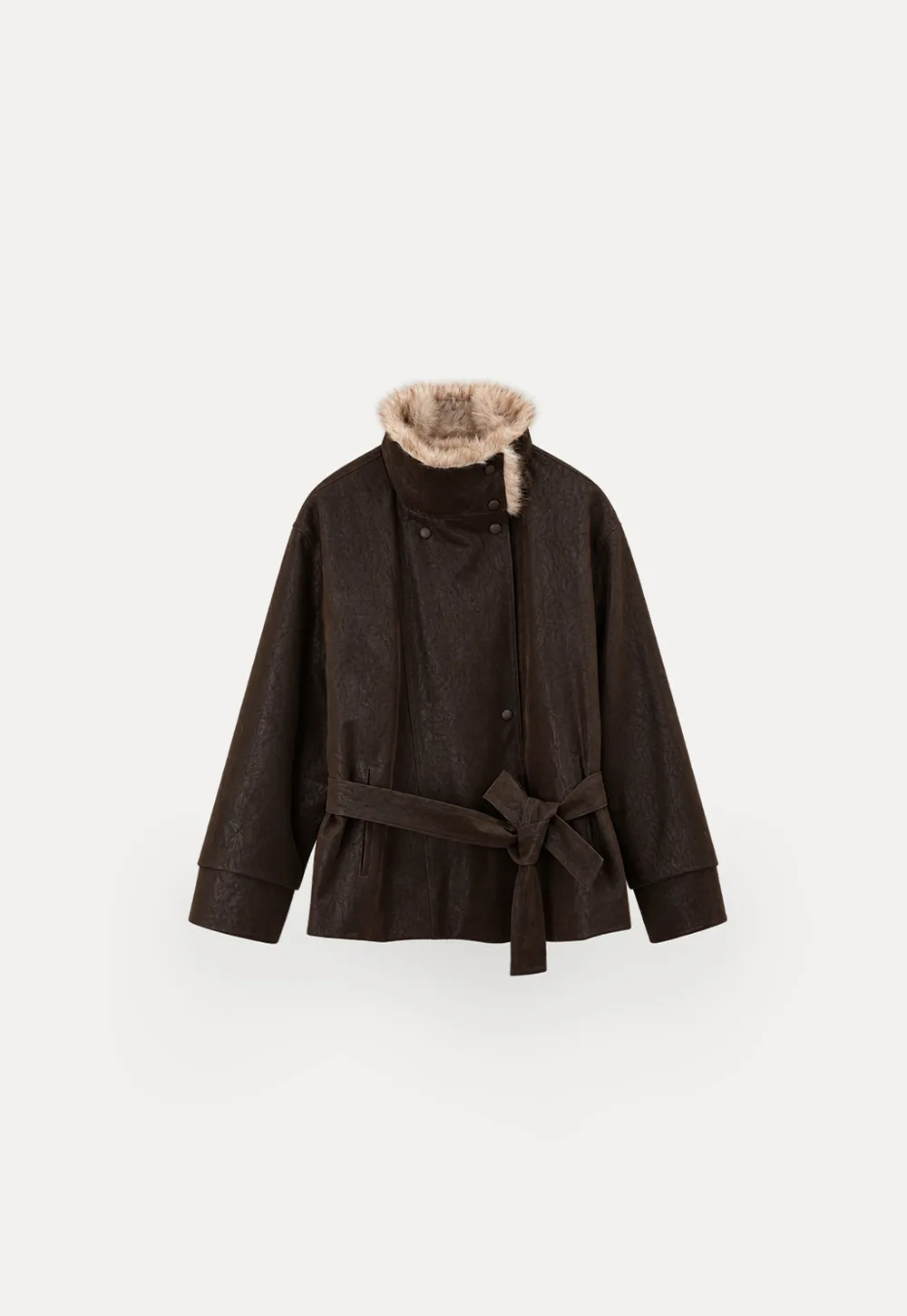 Faux Fur Collar Belted Short Jacket
