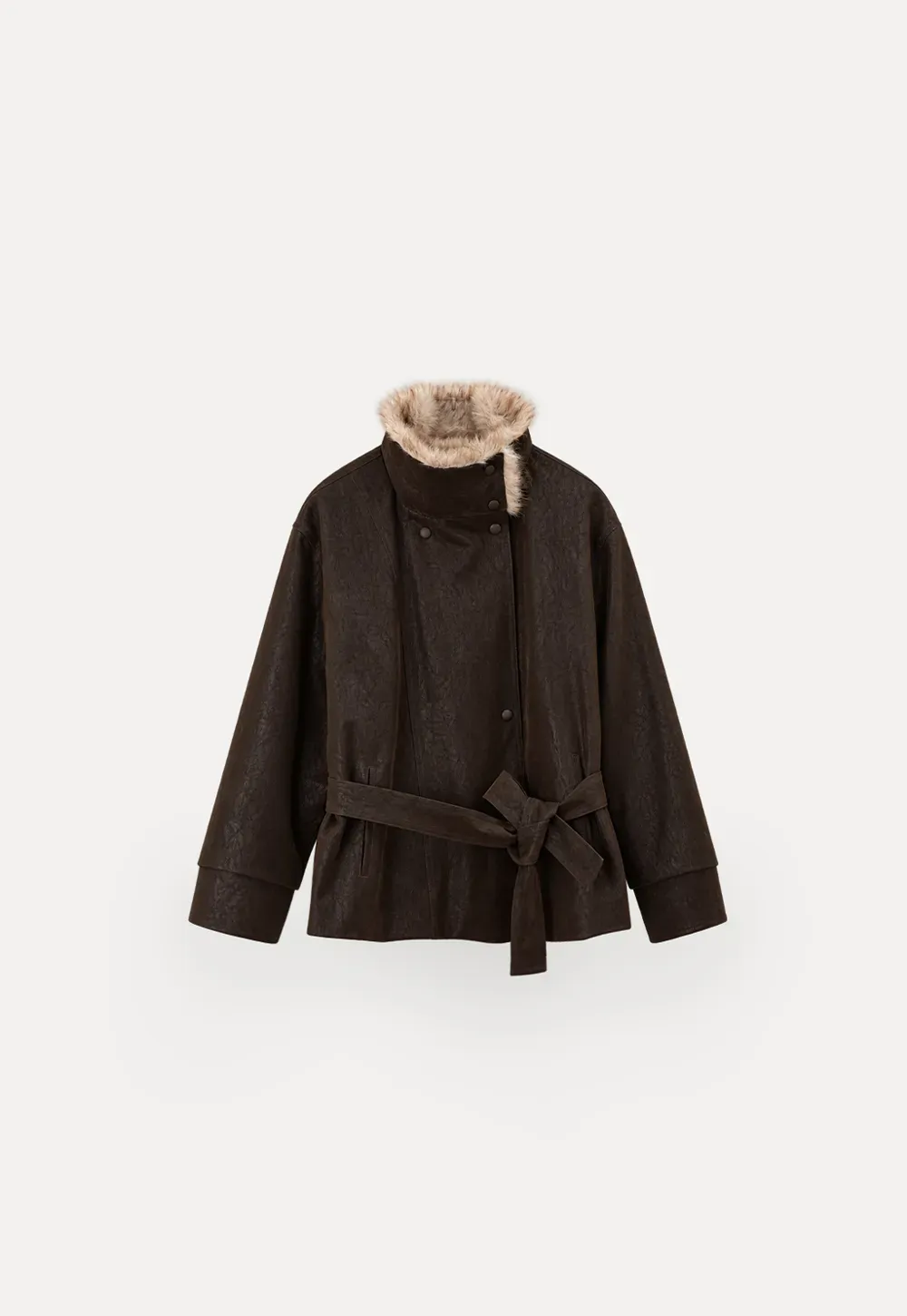 Faux Fur Collar Belted Short Jacket