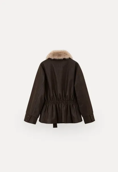 Faux Fur Collar Belted Short Jacket