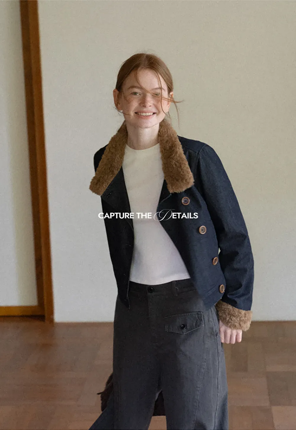 Faux Fur Trimmed Stand Collar Button Front Short Jacket