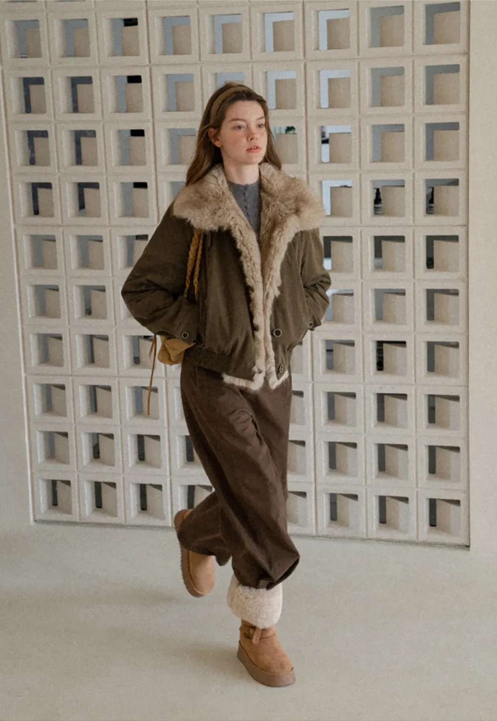 Faux Fur Trimmed Collar and Hem Short Jacket