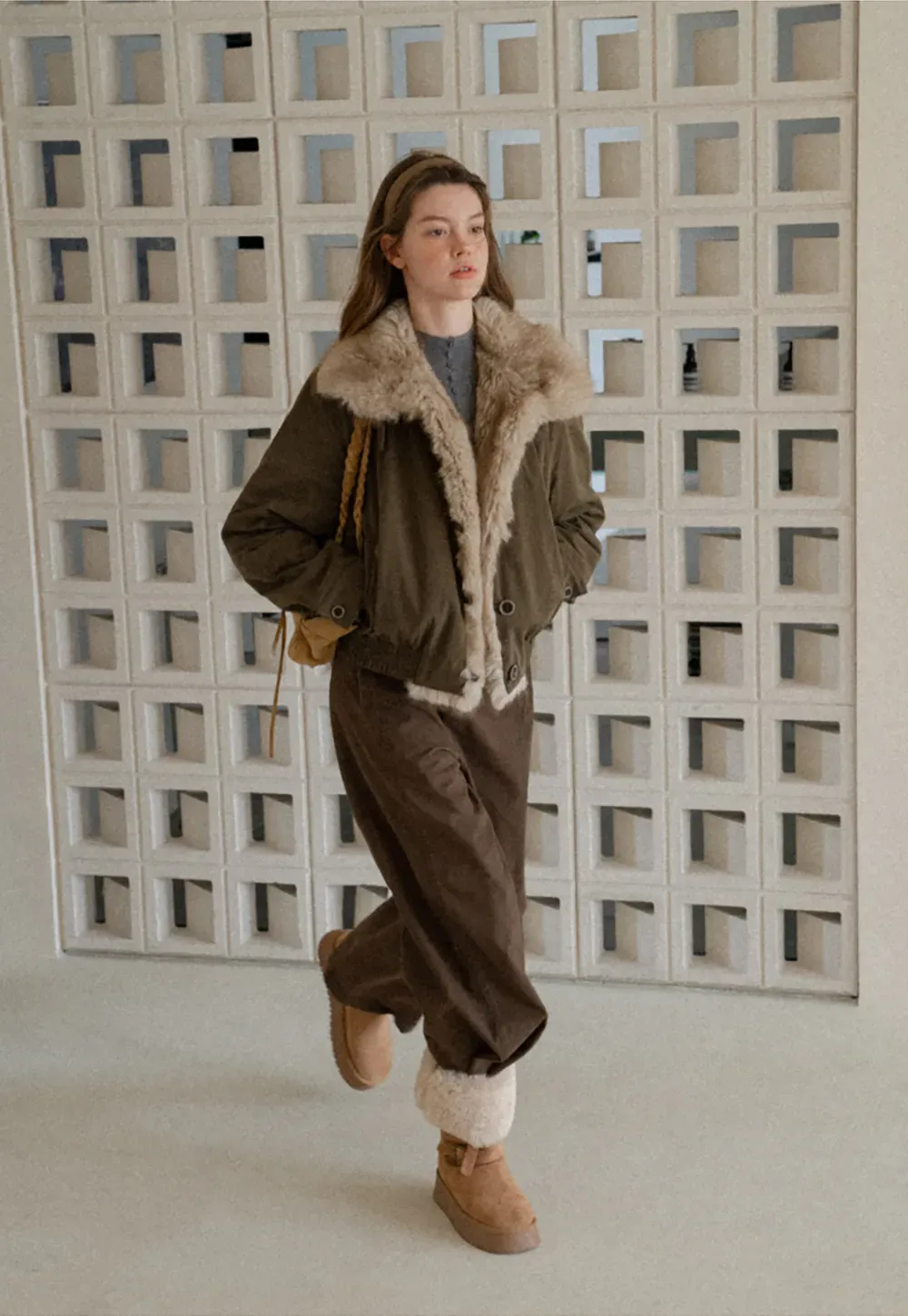 Faux Fur Trimmed Collar and Hem Short Jacket