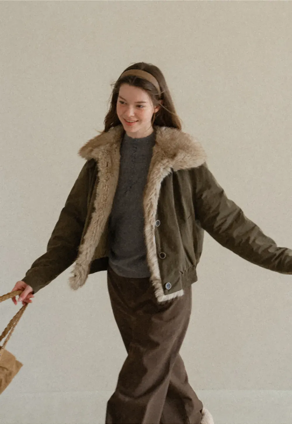 Faux Fur Trimmed Collar and Hem Short Jacket