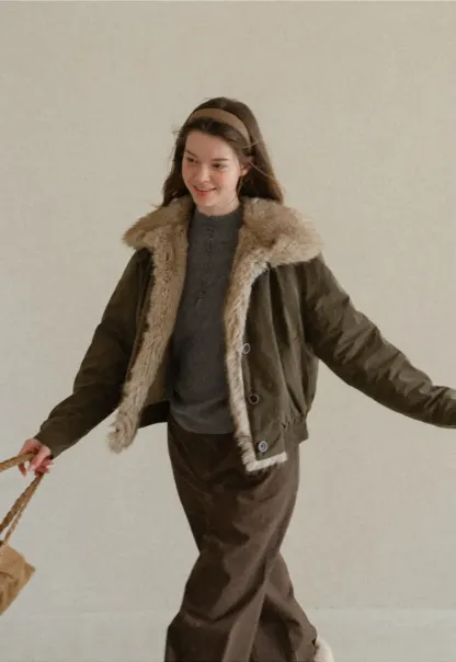 Faux Fur Trimmed Collar and Hem Short Jacket