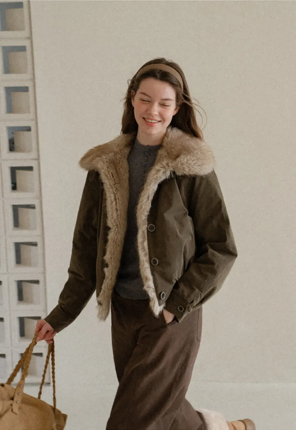 Faux Fur Trimmed Collar and Hem Short Jacket