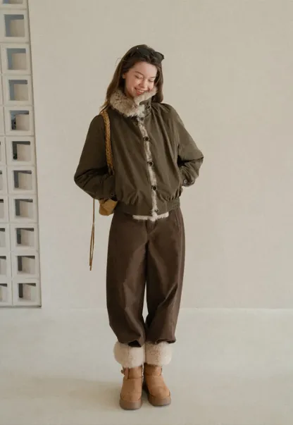 Faux Fur Trimmed Collar and Hem Short Jacket