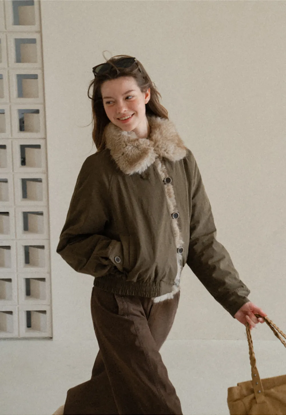 Faux Fur Trimmed Collar and Hem Short Jacket