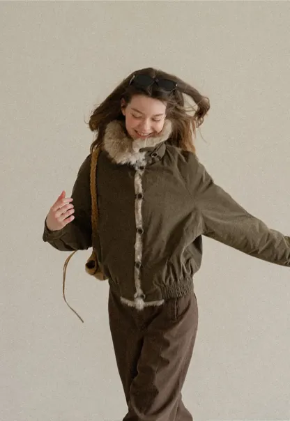 Faux Fur Trimmed Collar and Hem Short Jacket