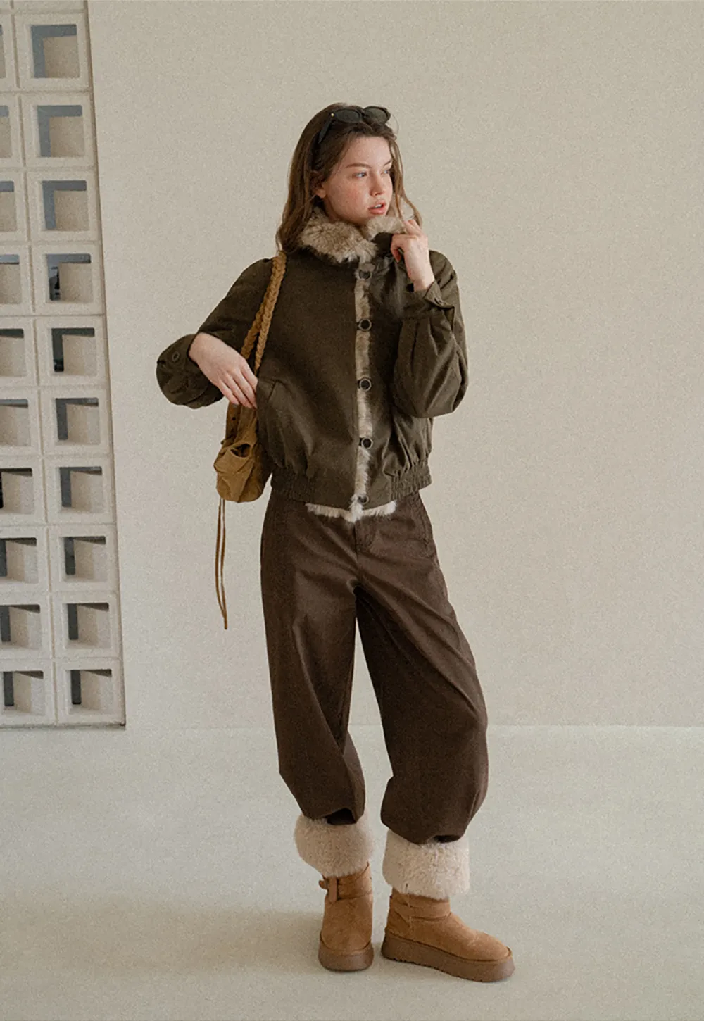 Faux Fur Trimmed Collar and Hem Short Jacket