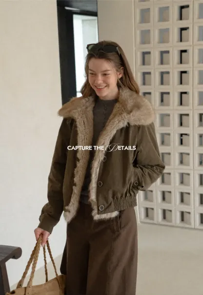 Faux Fur Trimmed Collar and Hem Short Jacket
