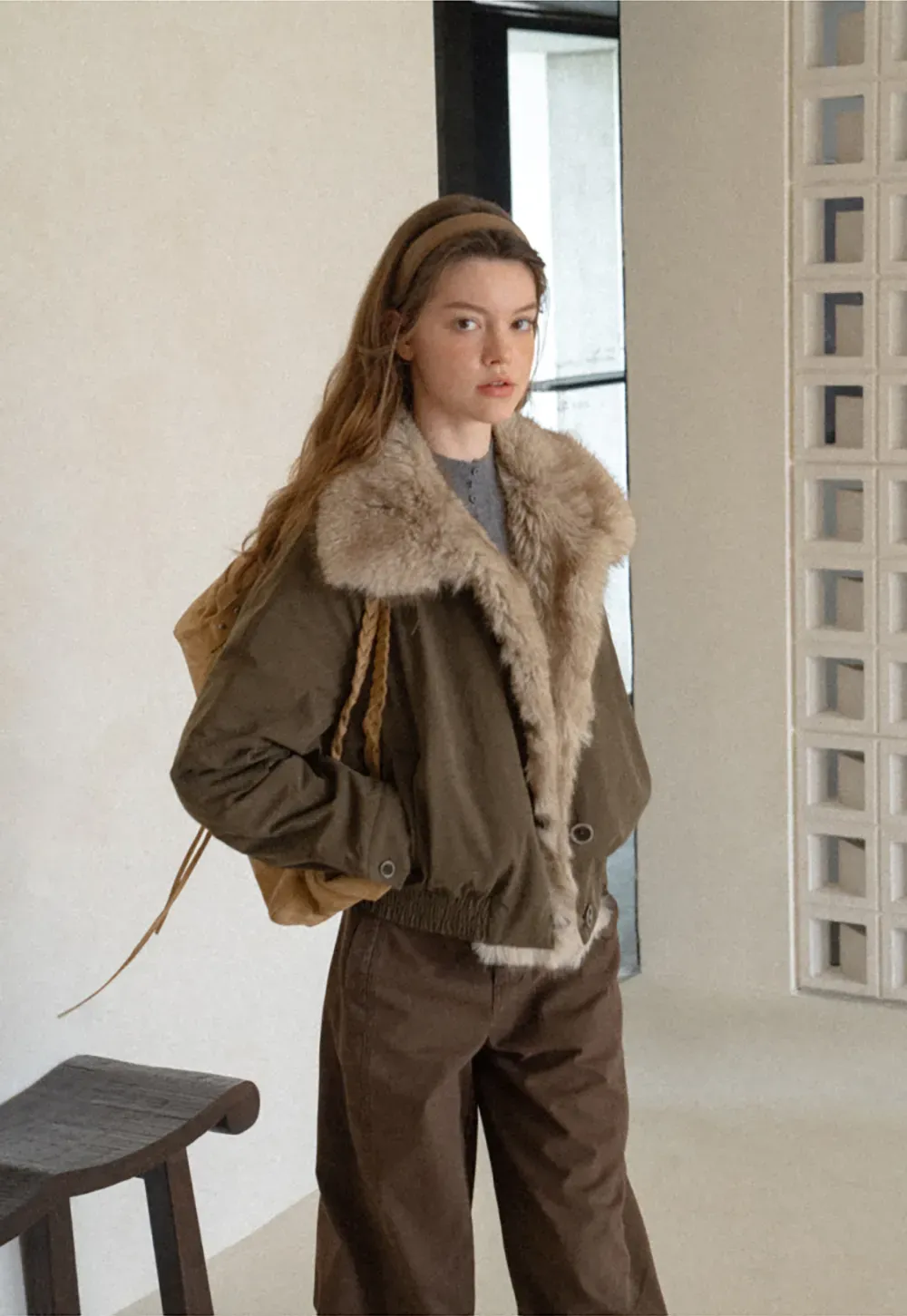 Faux Fur Trimmed Collar and Hem Short Jacket