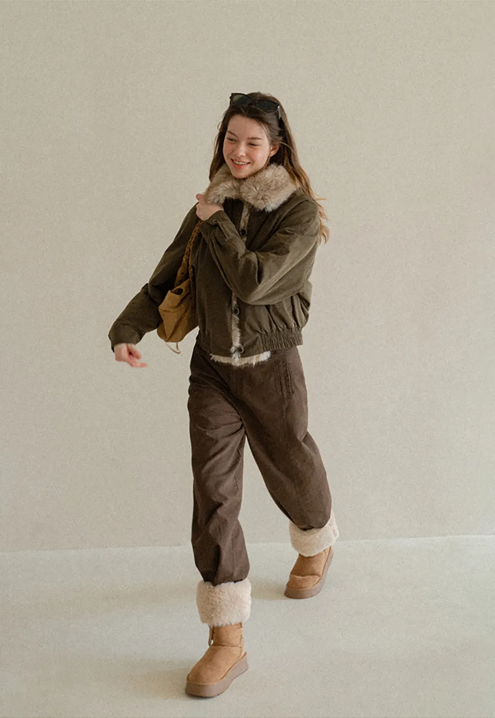 Faux Fur Trimmed Collar and Hem Short Jacket