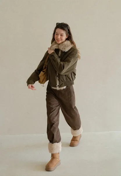 Faux Fur Trimmed Collar and Hem Short Jacket