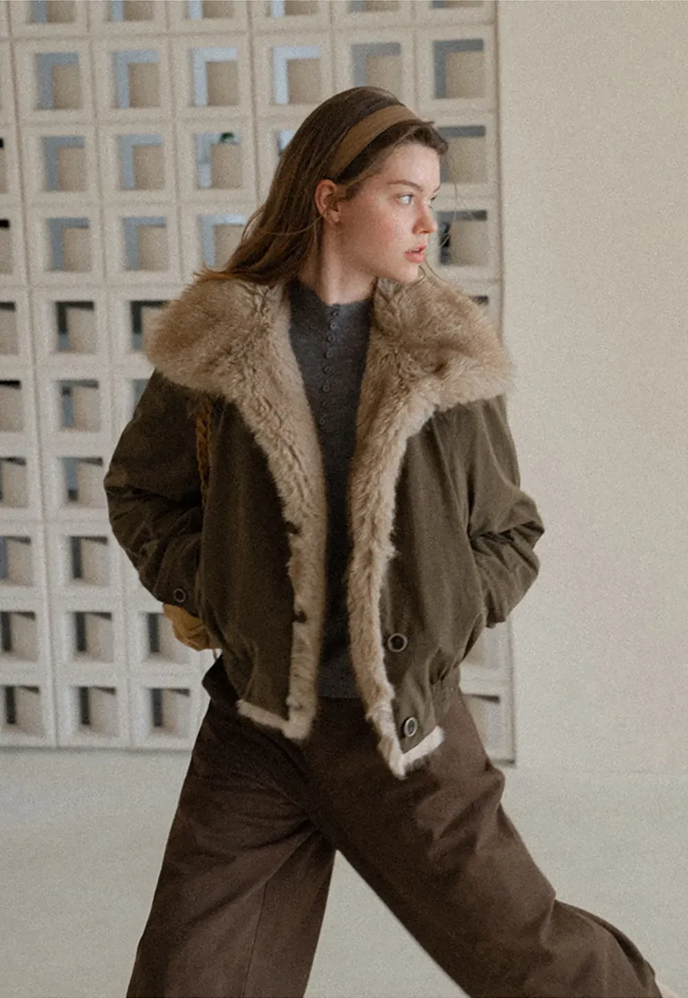 Faux Fur Trimmed Collar and Hem Short Jacket