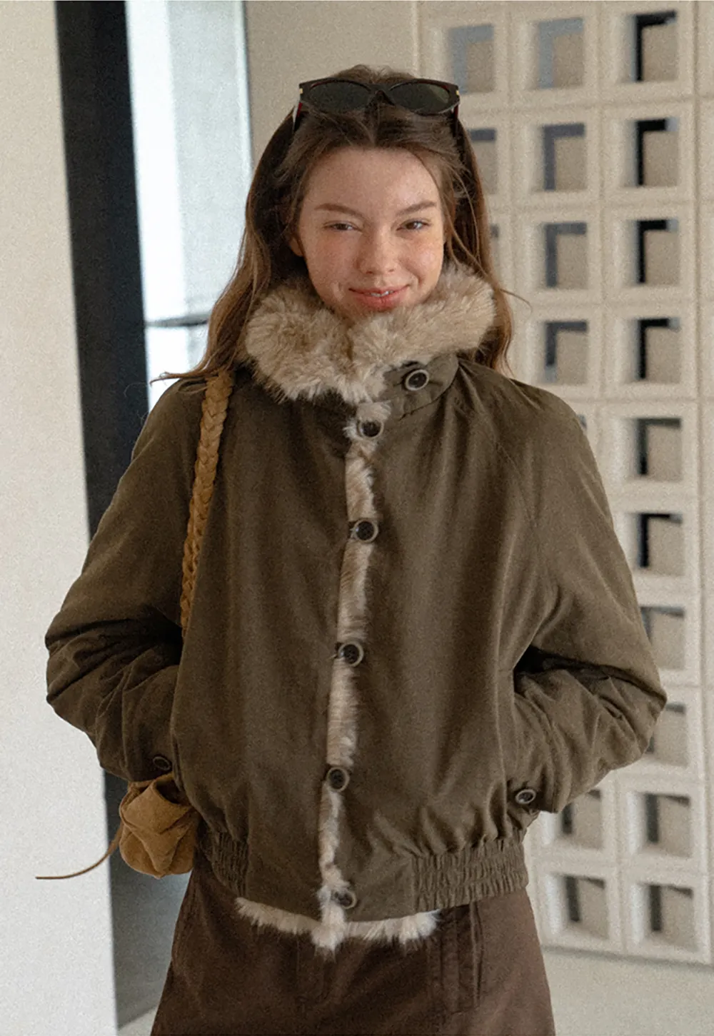 Faux Fur Trimmed Collar and Hem Short Jacket