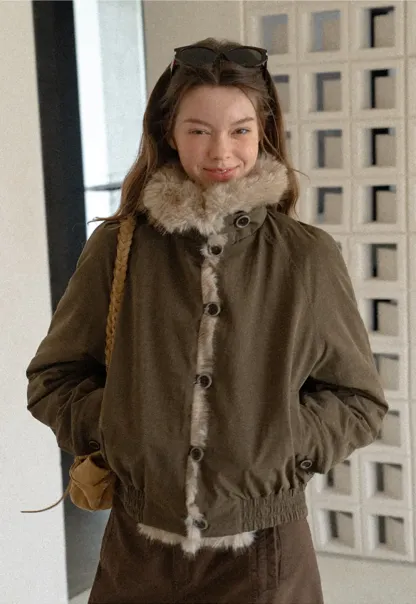 Faux Fur Trimmed Collar and Hem Short Jacket