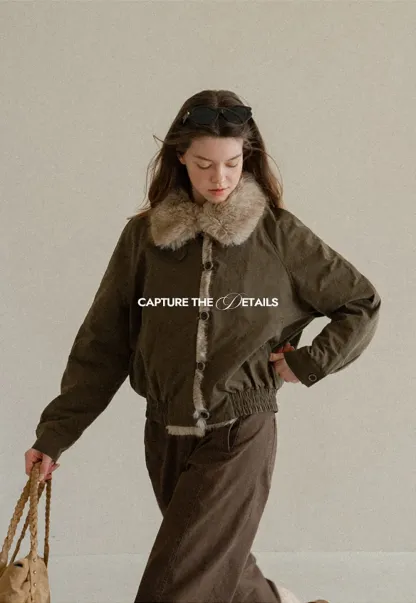 Faux Fur Trimmed Collar and Hem Short Jacket