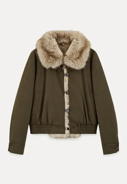 Faux Fur Trimmed Collar and Hem Short Jacket