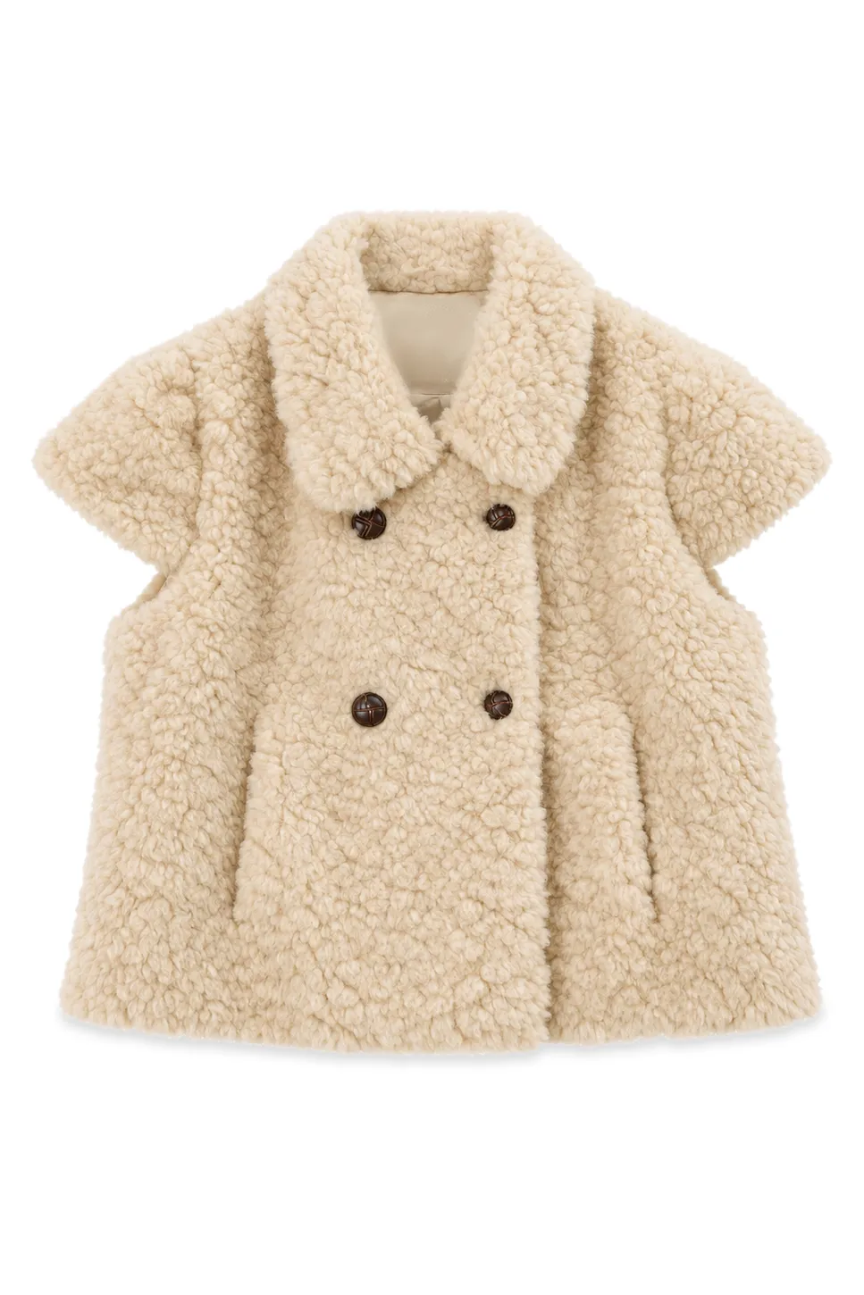 Shearling Texture Collared Sleeveless Short Jacket