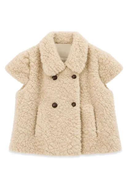 Shearling Texture Collared Sleeveless Short Jacket