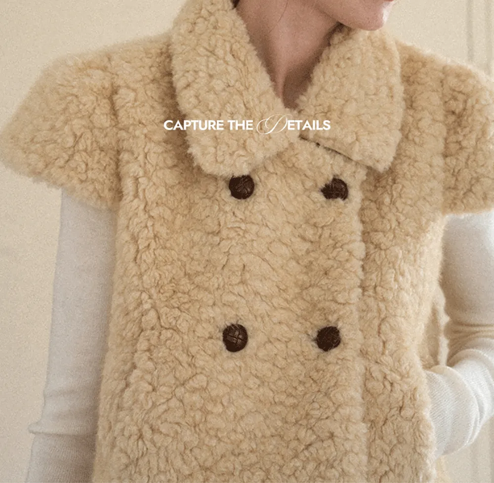 Shearling Texture Collared Sleeveless Short Jacket
