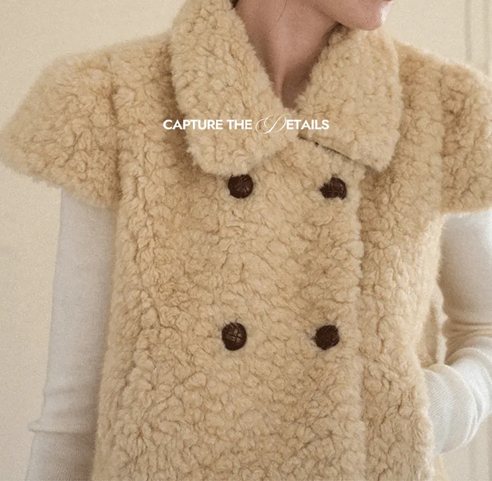 Shearling Texture Collared Sleeveless Short Jacket