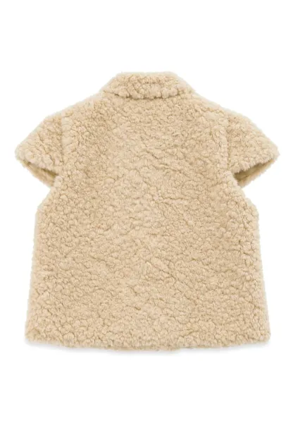 Shearling Texture Collared Sleeveless Short Jacket