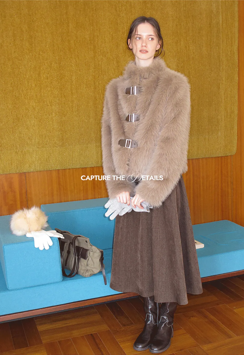 Faux Fur Cropped Jacket with Buckle Closure