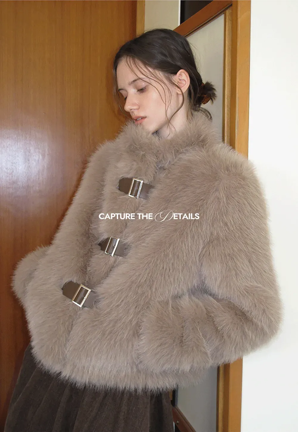 Faux Fur Cropped Jacket with Buckle Closure