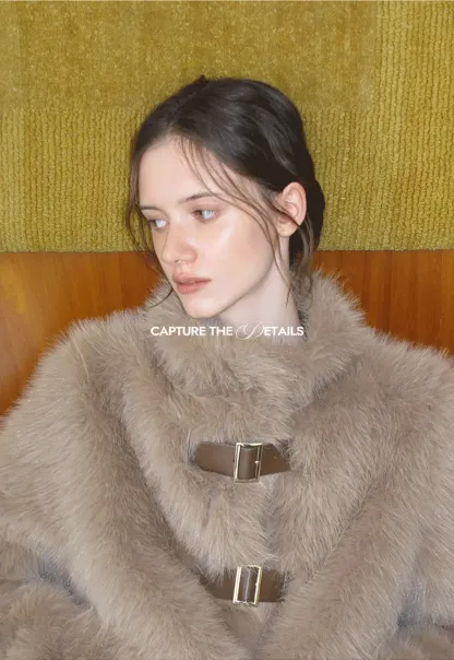 Faux Fur Cropped Jacket with Buckle Closure