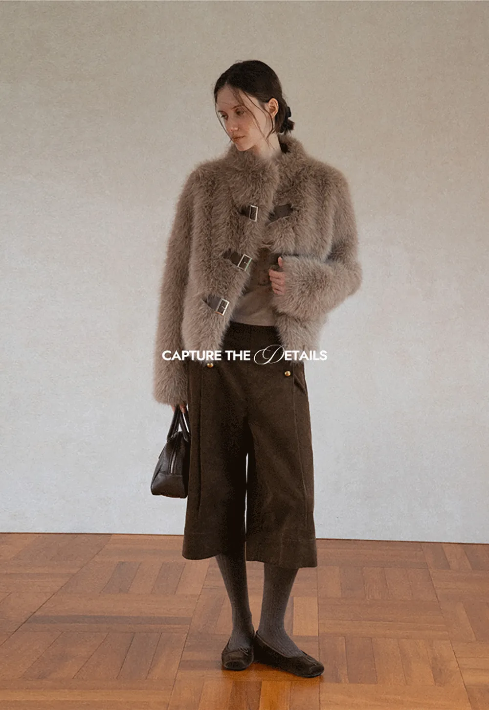 Faux Fur Cropped Jacket with Buckle Closure