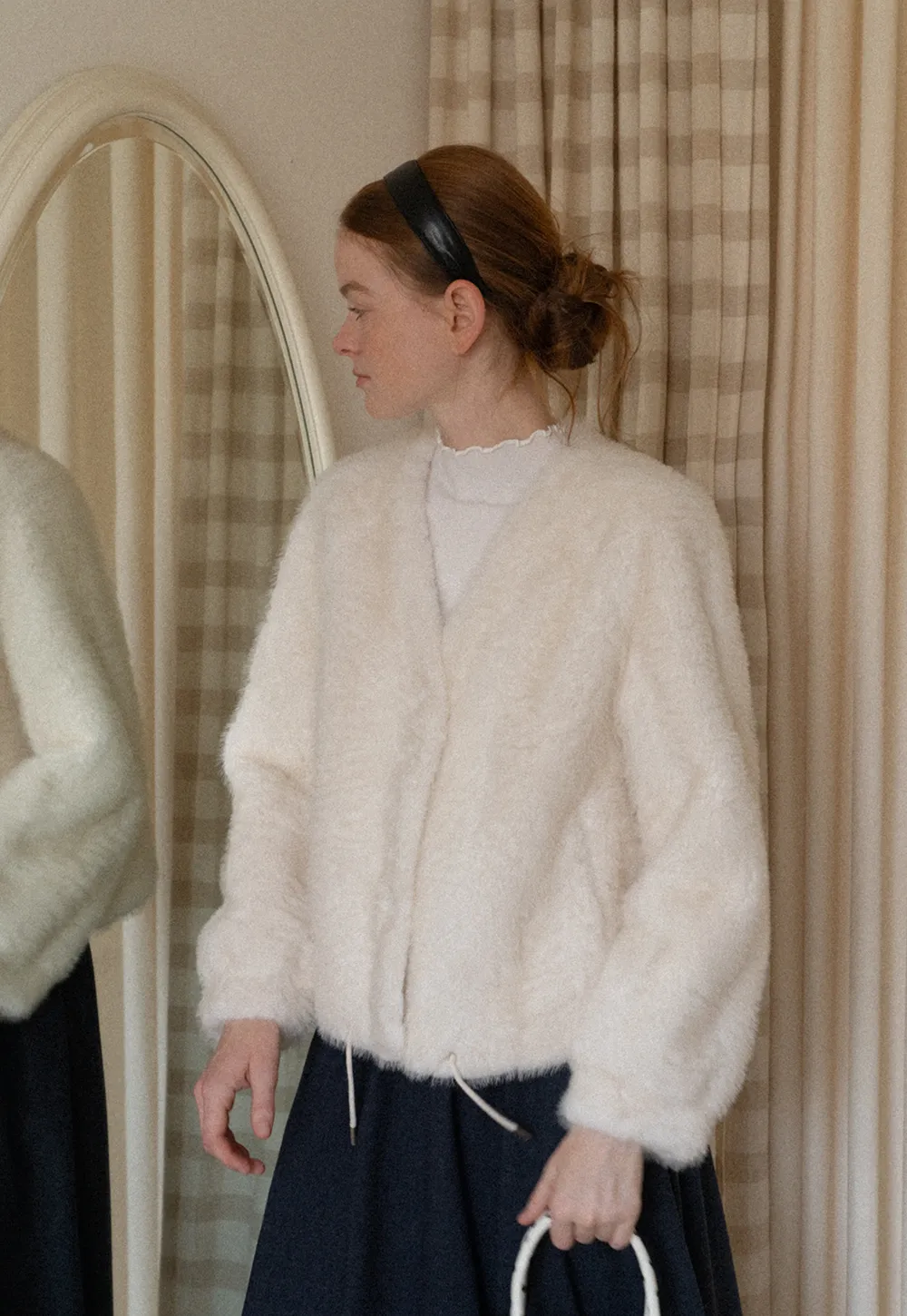 Fluffy Textured Cropped Short Jacket