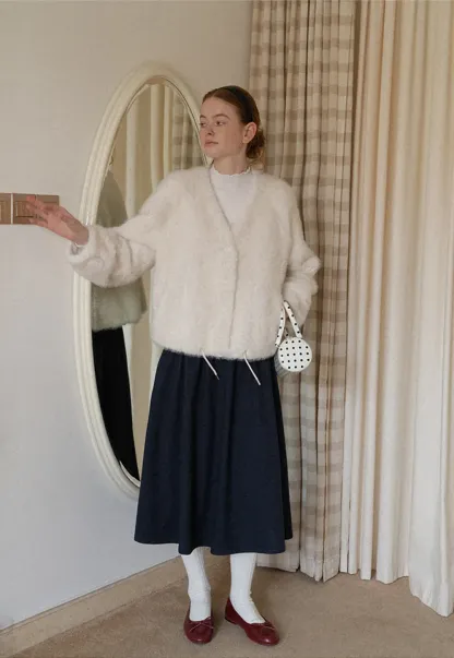 Fluffy Textured Cropped Short Jacket