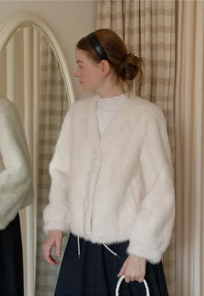 Fluffy Textured Cropped Short Jacket