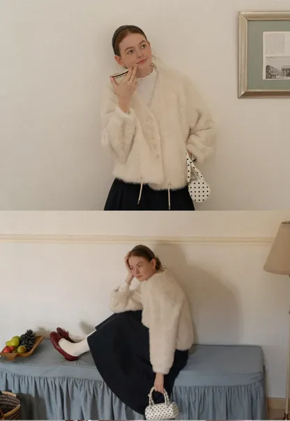 Fluffy Textured Cropped Short Jacket