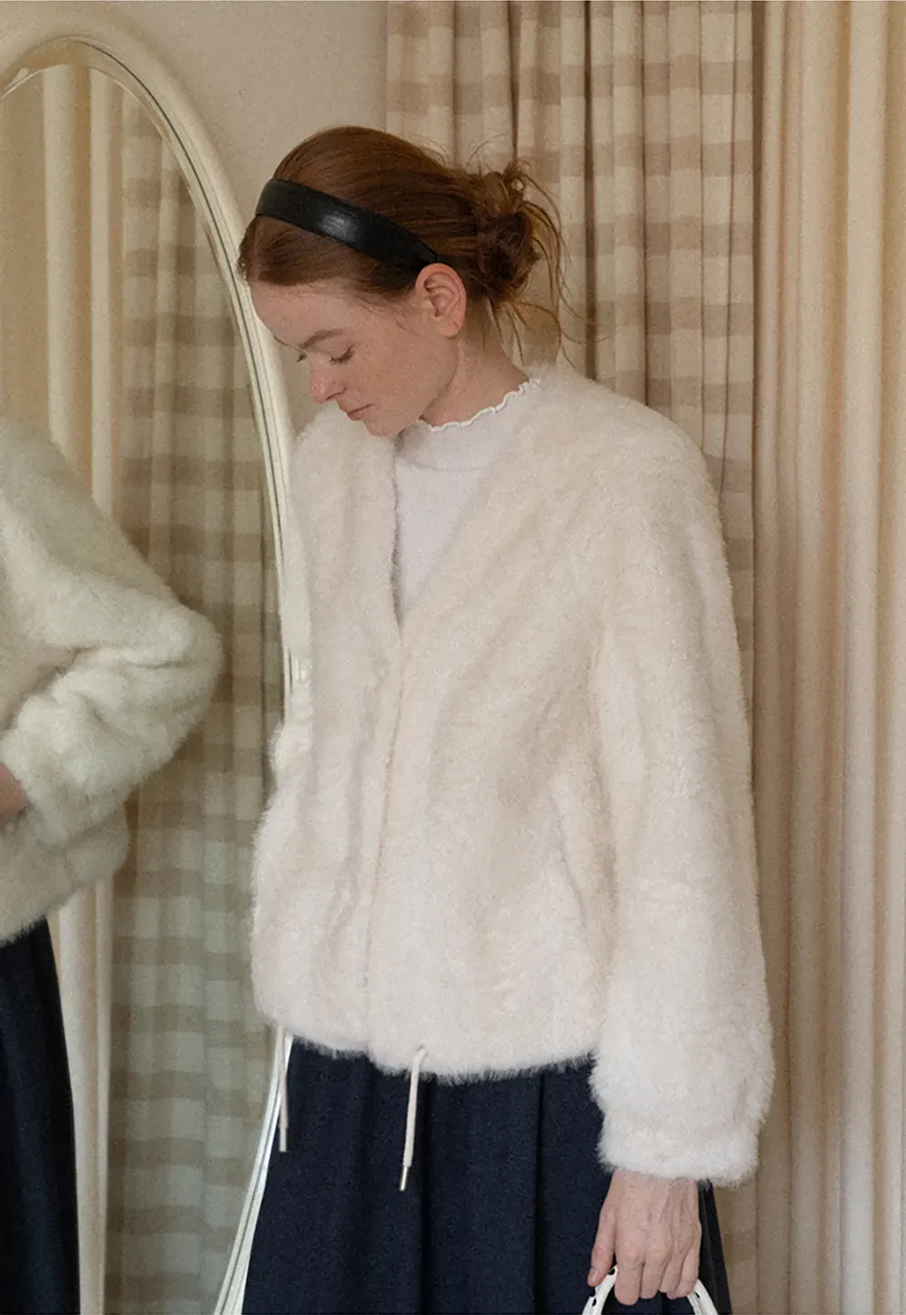 Fluffy Textured Cropped Short Jacket