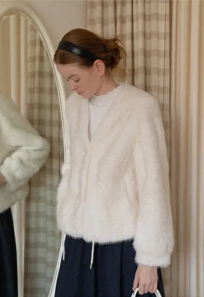 Fluffy Textured Cropped Short Jacket
