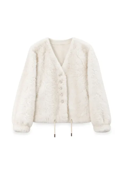 Fluffy Textured Cropped Short Jacket
