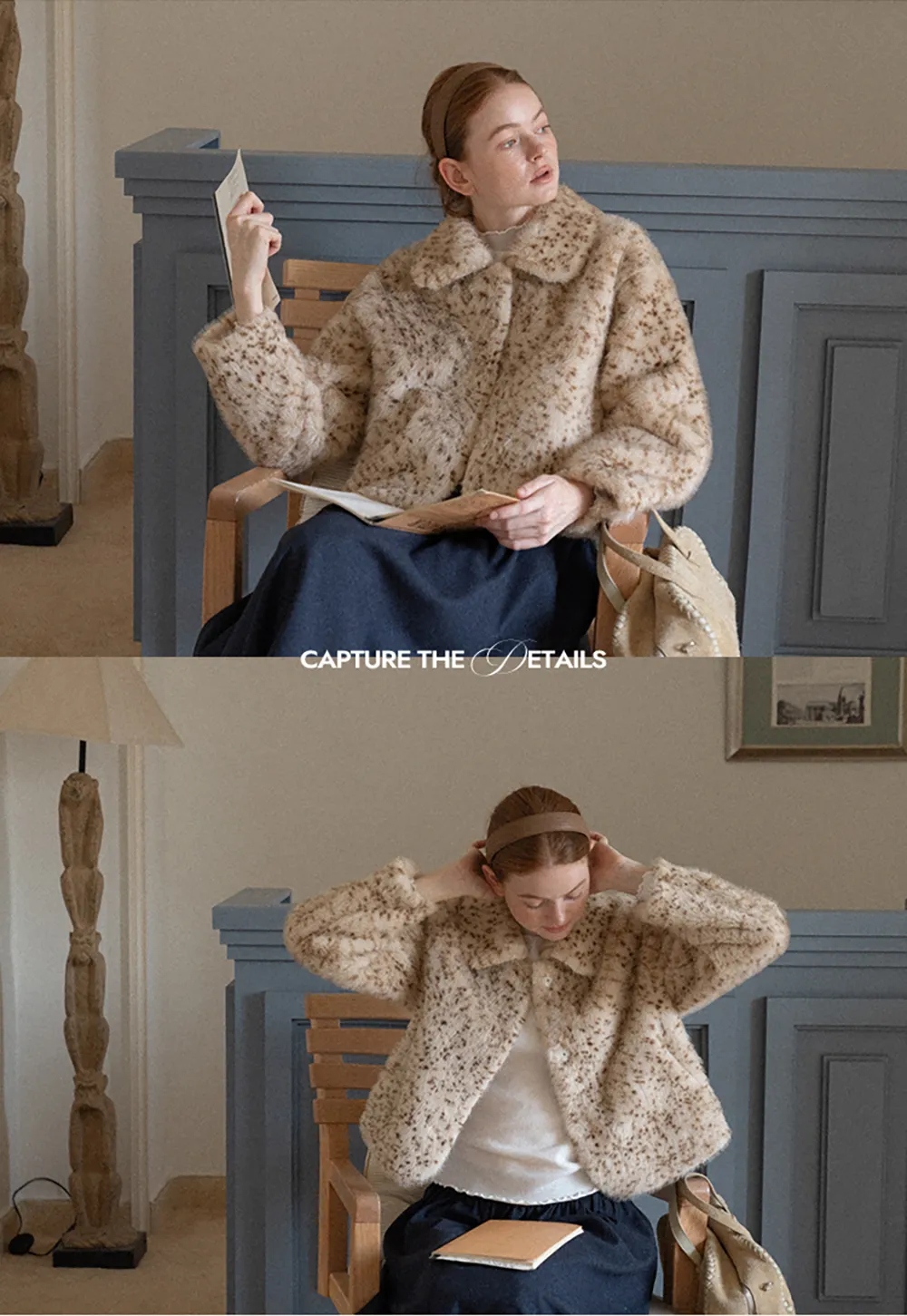 Leopard Print Faux Fur Collar Short Jacket