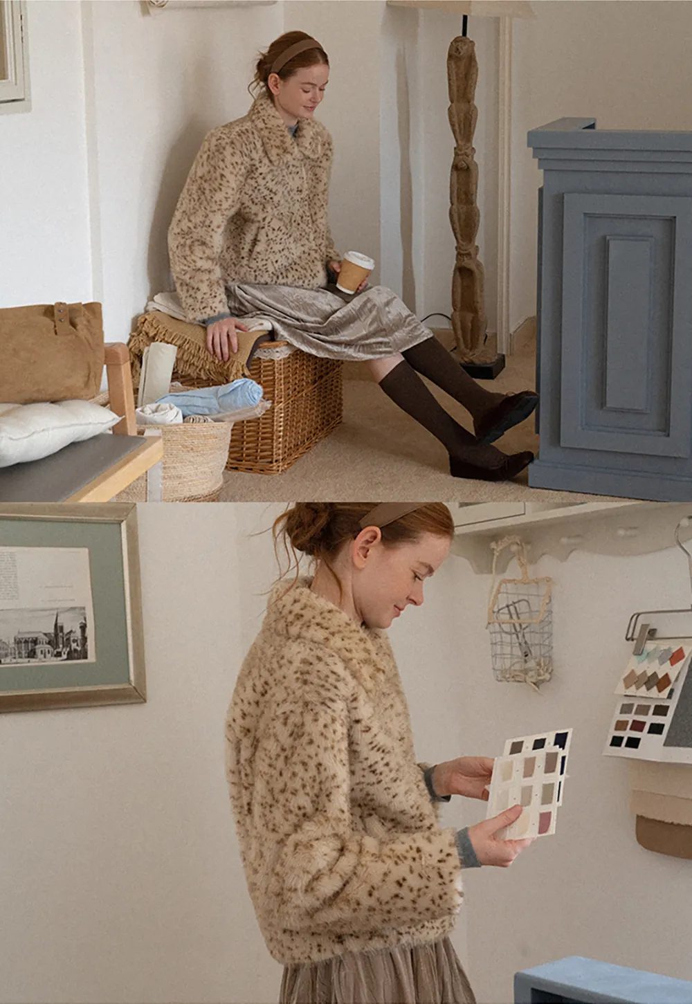 Leopard Print Faux Fur Collar Short Jacket